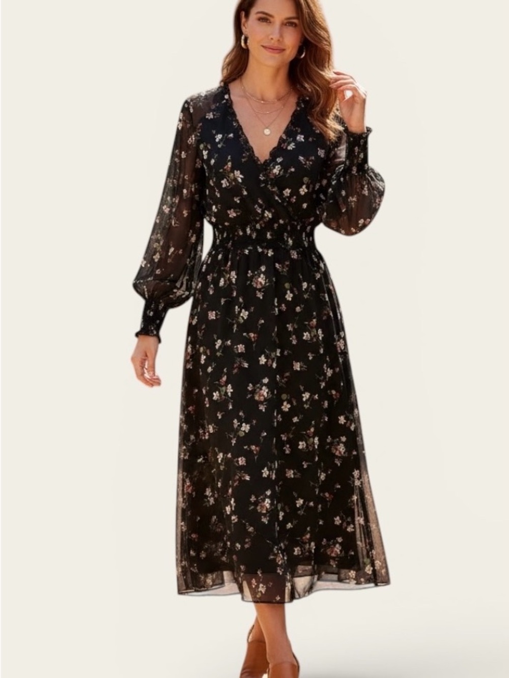 Madewell Black Floral Midi Dress Small